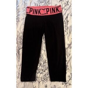 Victoria's Secret PINK Hot Pink Bling y2k Foldover Cropped Black‎ Leggings, XS